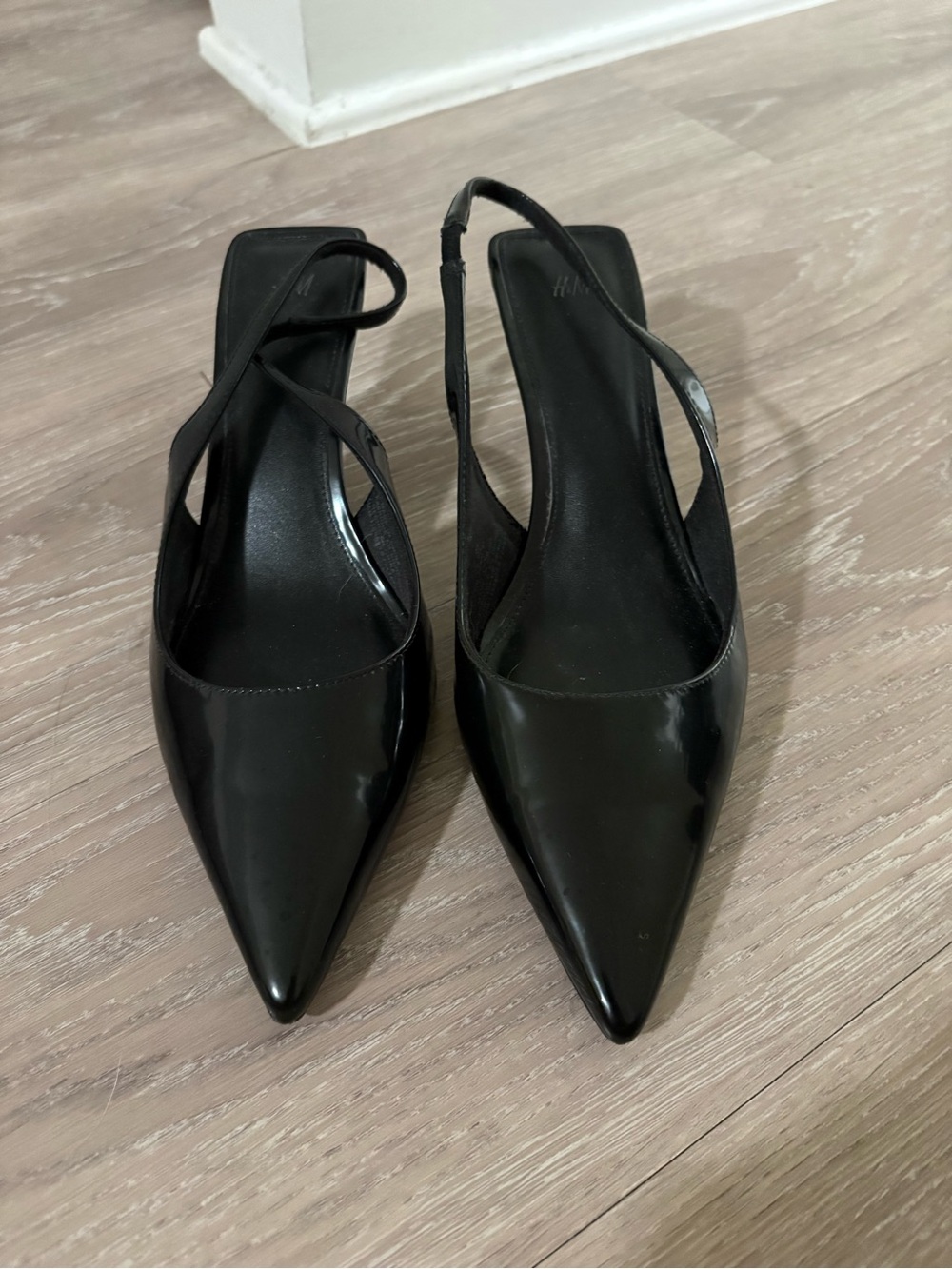 Black Pointed Slingback Kitten Heel - Women's